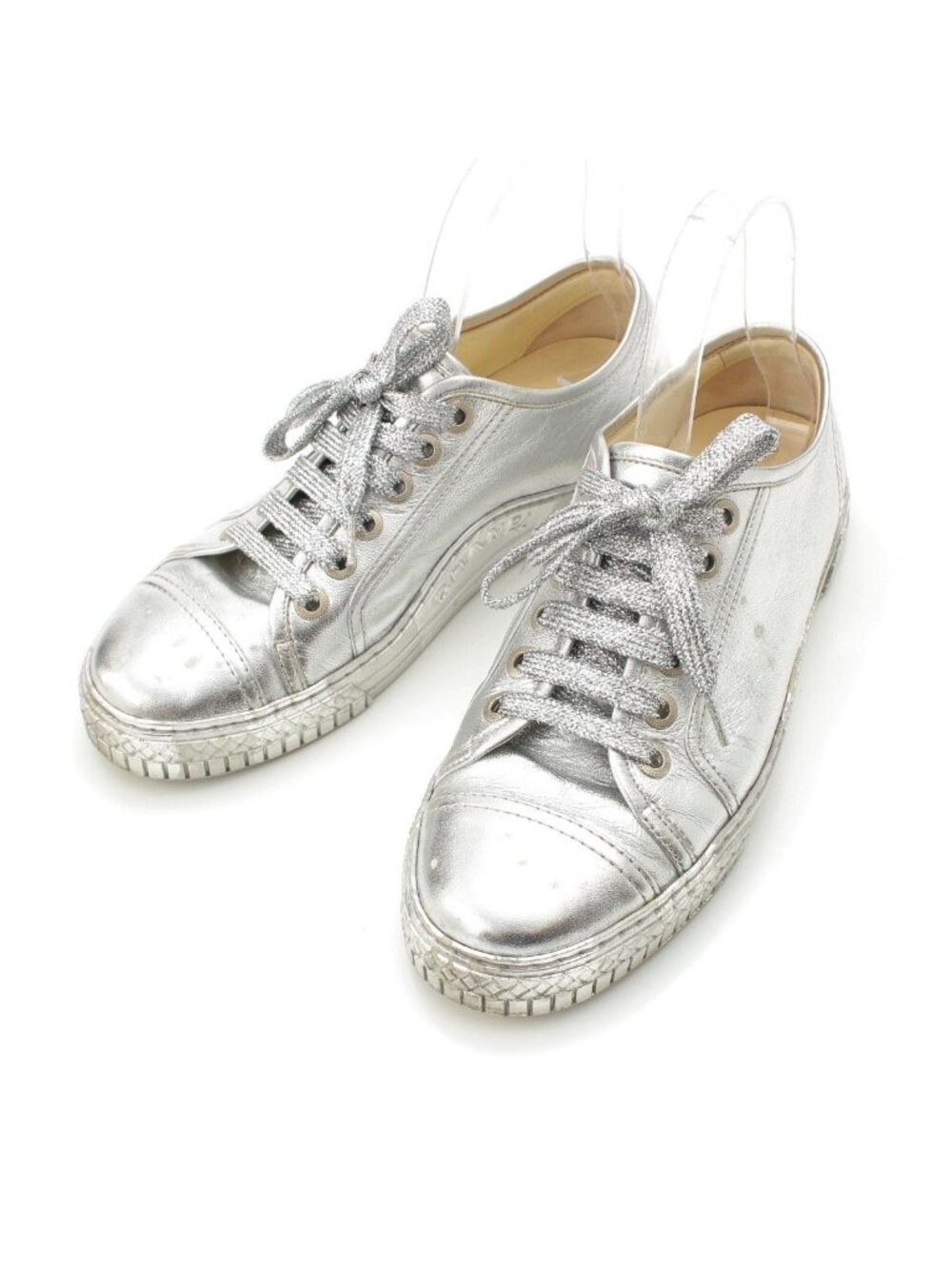 Chanel Leather Low-Top Sneakers Silver